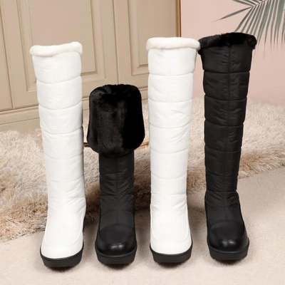 Bottes d'hiver pour femmes avec doublure en fourrure - à hauteur du genou et chaudes pour les jours de neige