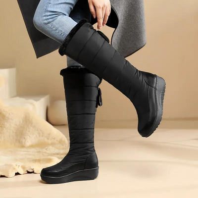 Bottes d'hiver pour femmes avec doublure en fourrure - à hauteur du genou et chaudes pour les jours de neige