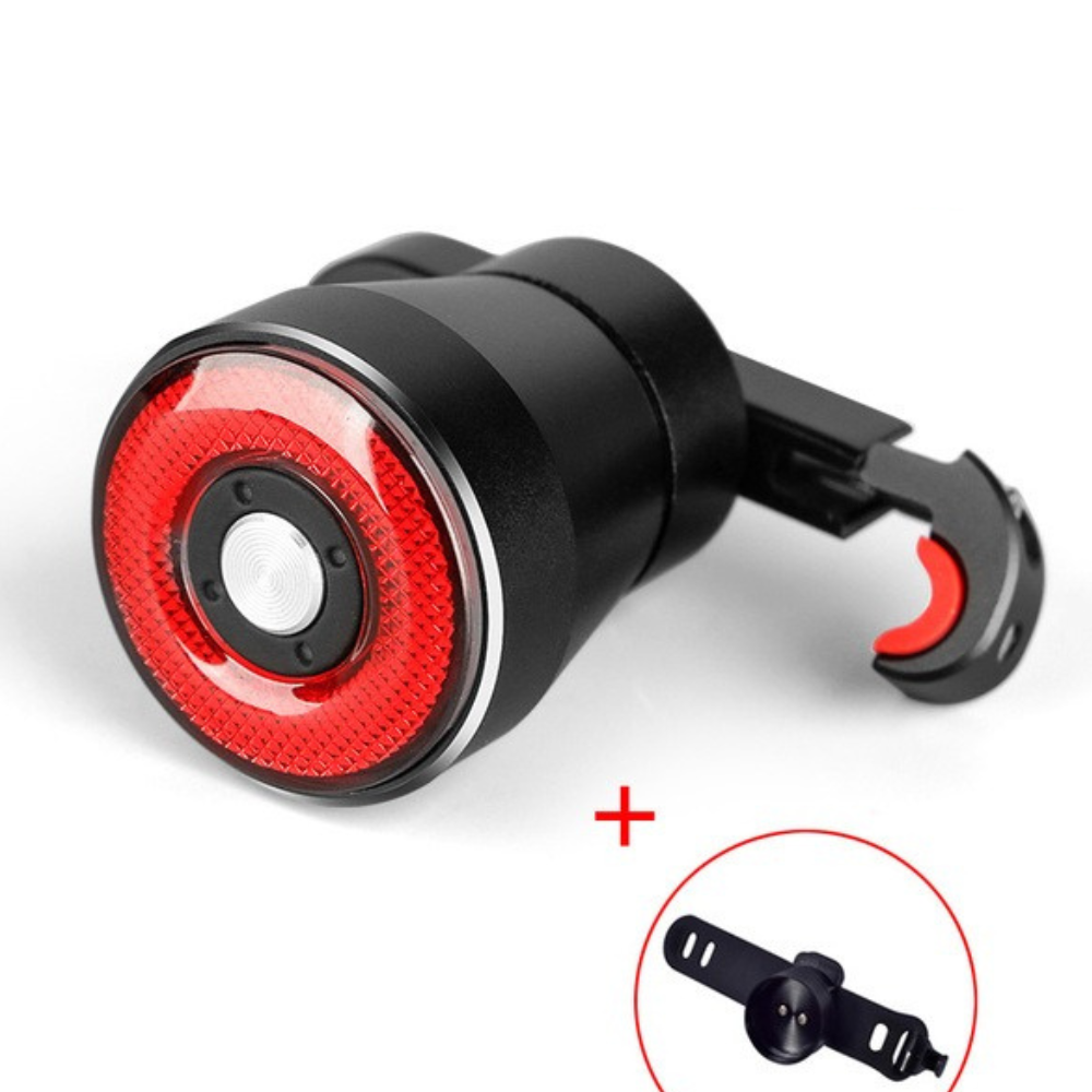 Feu arrière de vélo LED rouge, rechargeable, avec support de fixation noir, sécurité cycliste, accessoire vélo essentiel, visibilité nocturne.