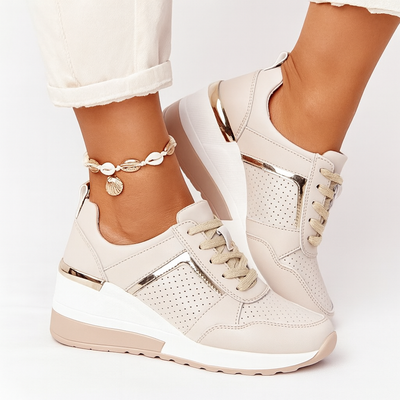 Beige high-top sneakers for women