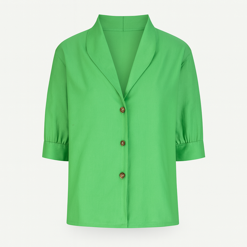 Green Woman's linen top for autumn