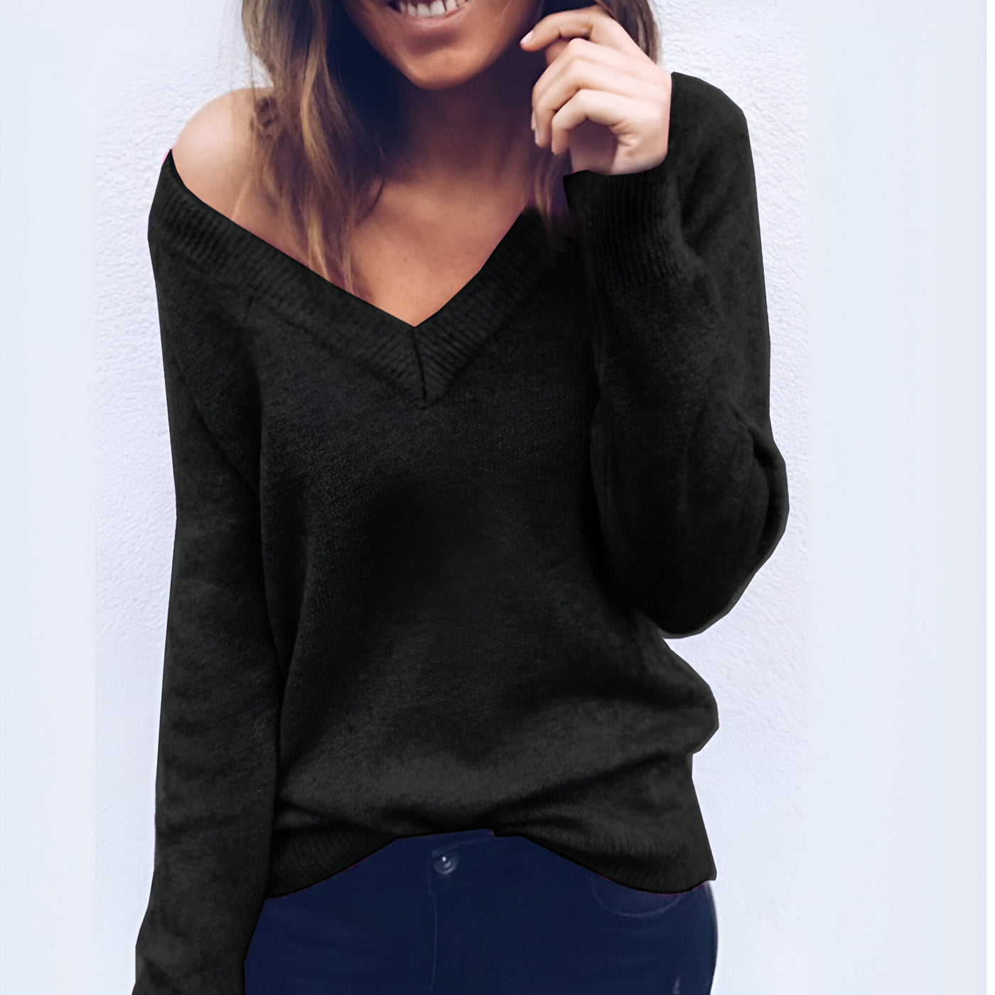 Pull en tricot ample à col en V pour femmes - Parfait pour toutes les saisons