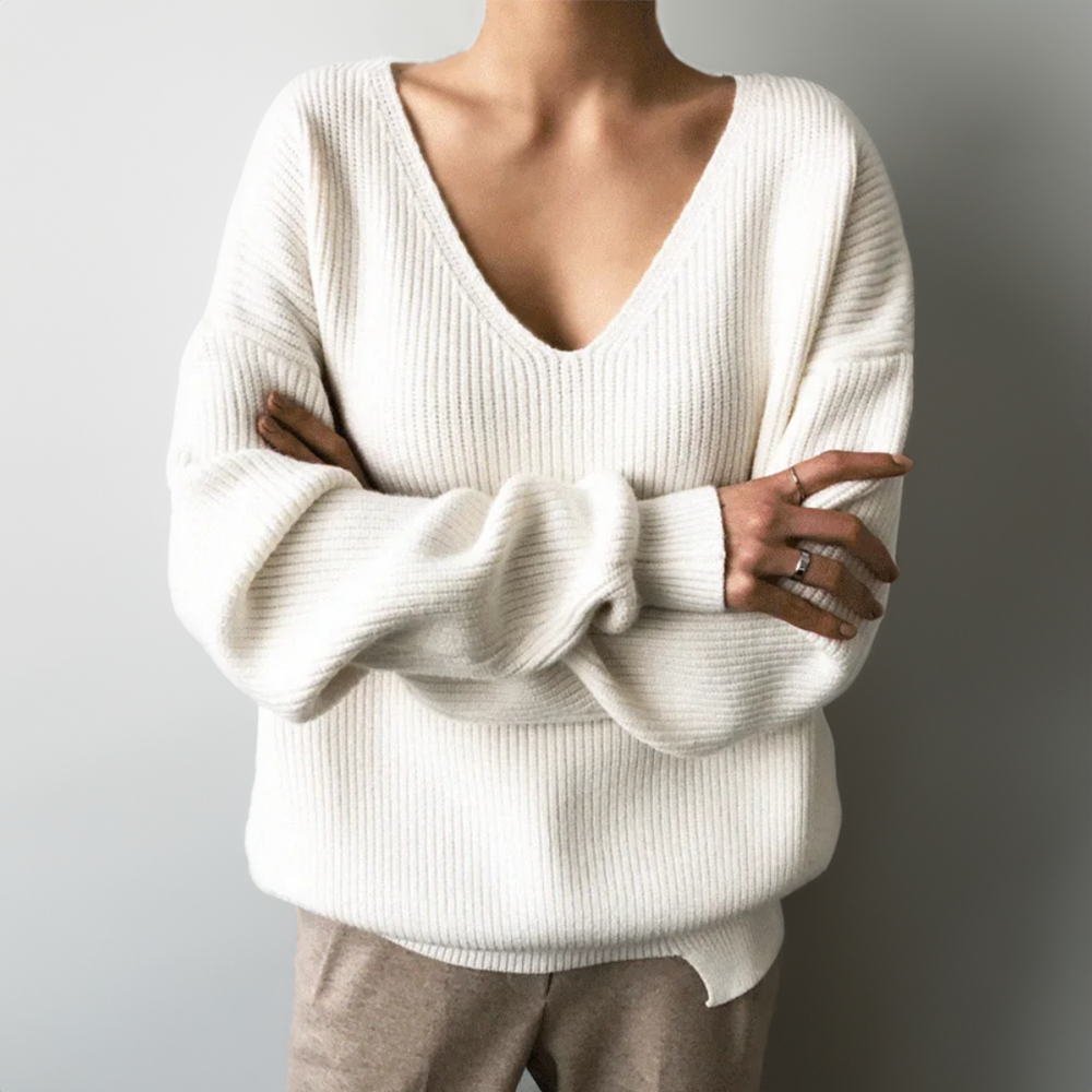 Pull en tricot chunky col V