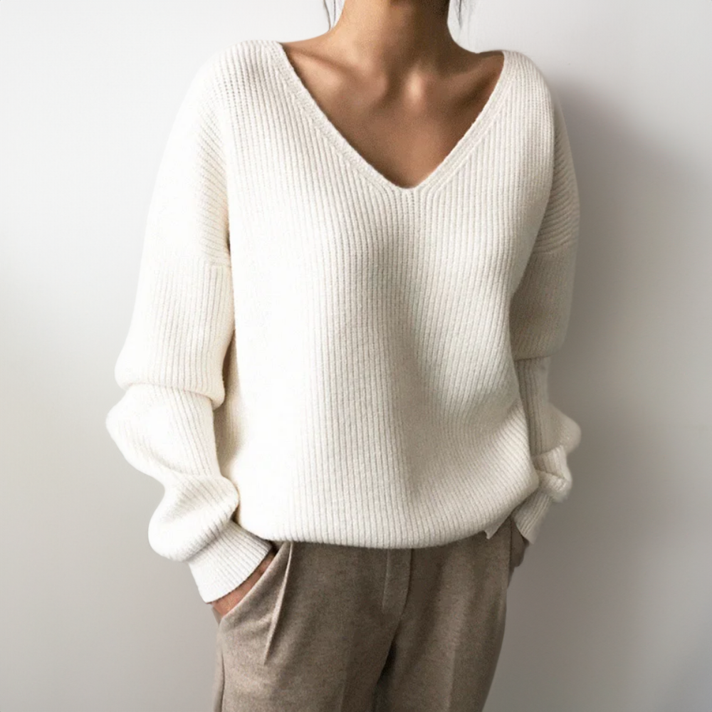 Pull en tricot chunky col V
