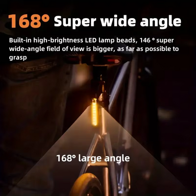 Vélo avec phare LED haute luminosité, angle ultra-large 168°, visibilité améliorée, sécurité cycliste, éclairage nocturne efficace.
