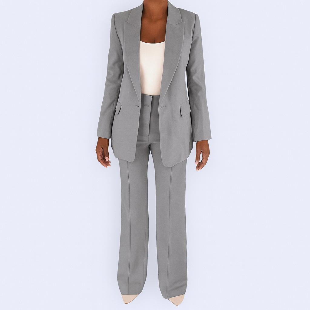 Gray Woman's Blazer and Pants Set