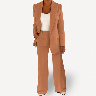 Brown Woman's Blazer and Pants Set