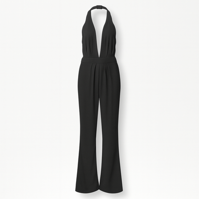 Black Women's Sleeveless Jumpsuit and Wide Leg & Deep V Neck