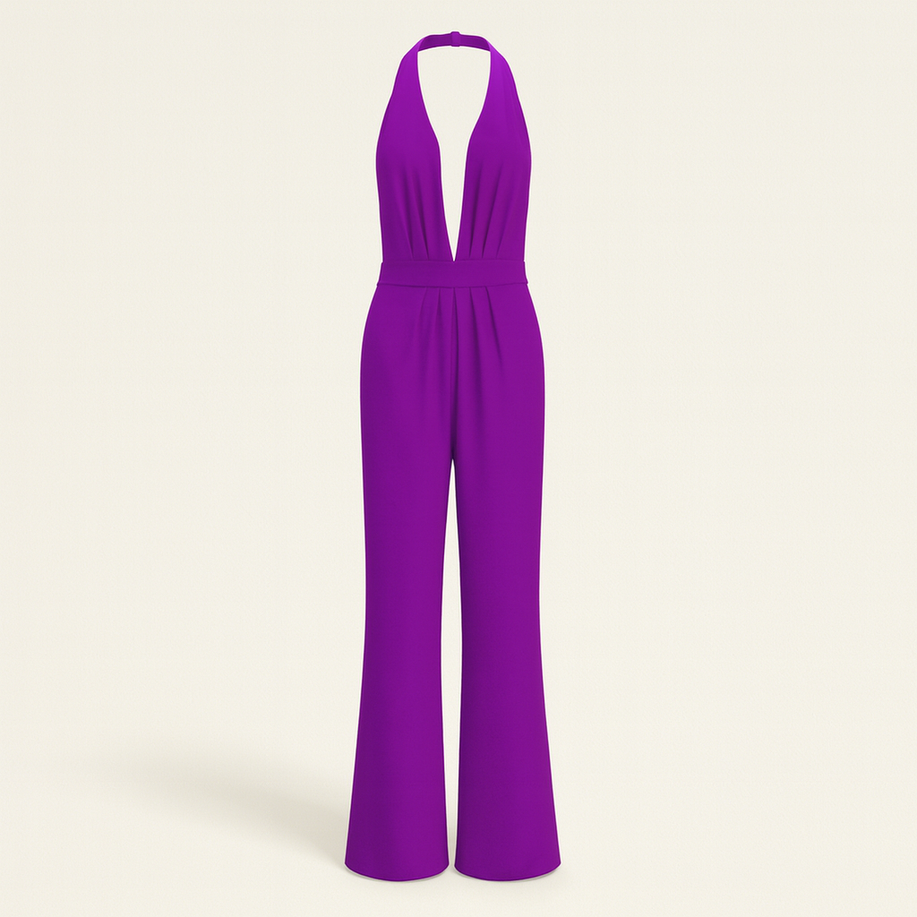 Purple Women's Sleeveless Jumpsuit and Wide Leg & Deep V Neck