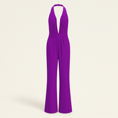Purple Women's Sleeveless Jumpsuit and Wide Leg & Deep V Neck