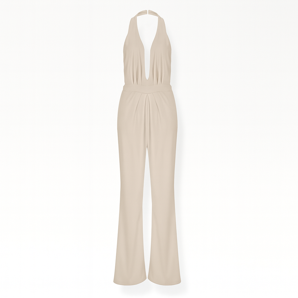 White Women's Sleeveless Jumpsuit and Wide Leg & Deep V Neck