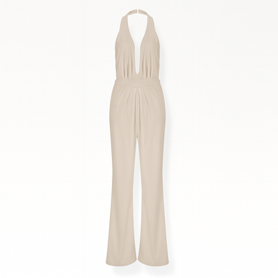 White Women's Sleeveless Jumpsuit and Wide Leg & Deep V Neck