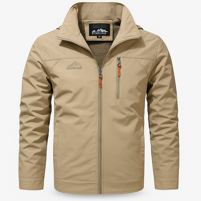 Beige Men's autumn outer jacket with water-repellent layer and sporty zip closure