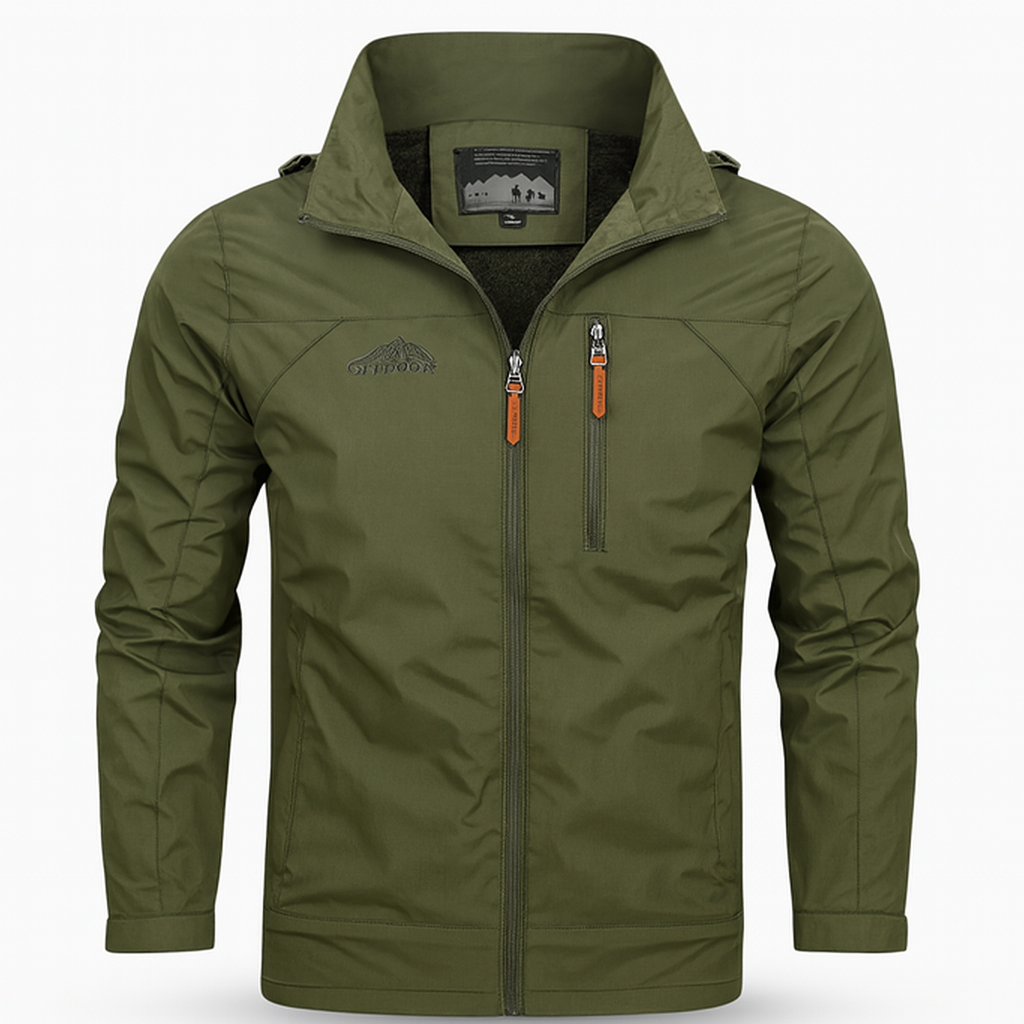 Green Men's autumn outer jacket with water-repellent layer and sporty zip closure