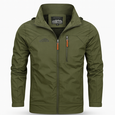 Green Men's autumn outer jacket with water-repellent layer and sporty zip closure