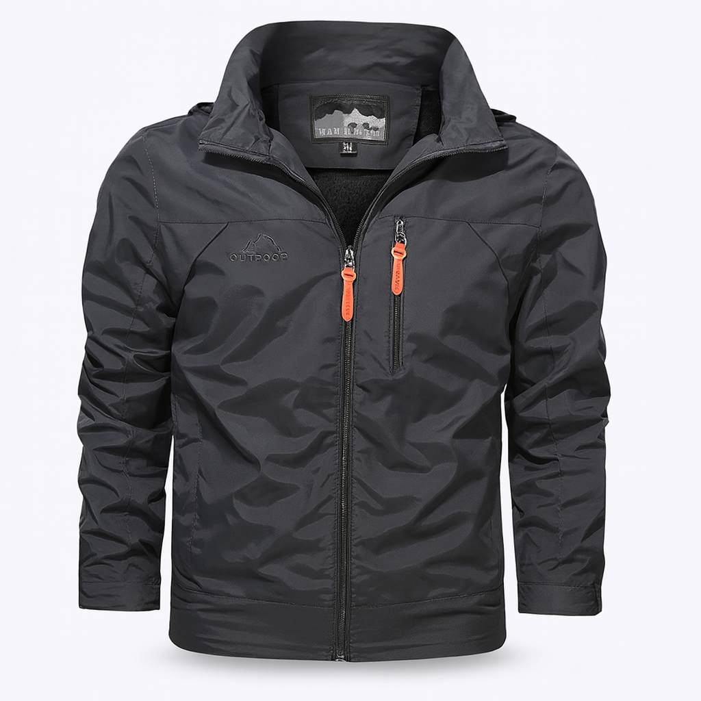 Gray Men's autumn outer jacket with water-repellent layer and sporty zip closure