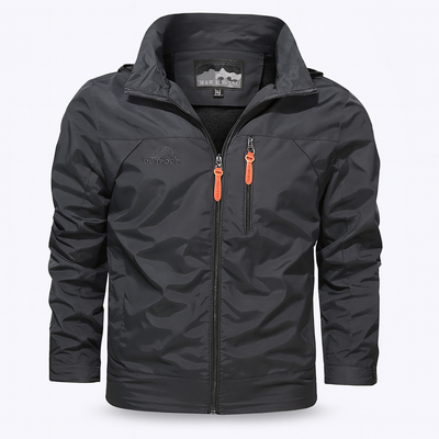 Gray Men's autumn outer jacket with water-repellent layer and sporty zip closure