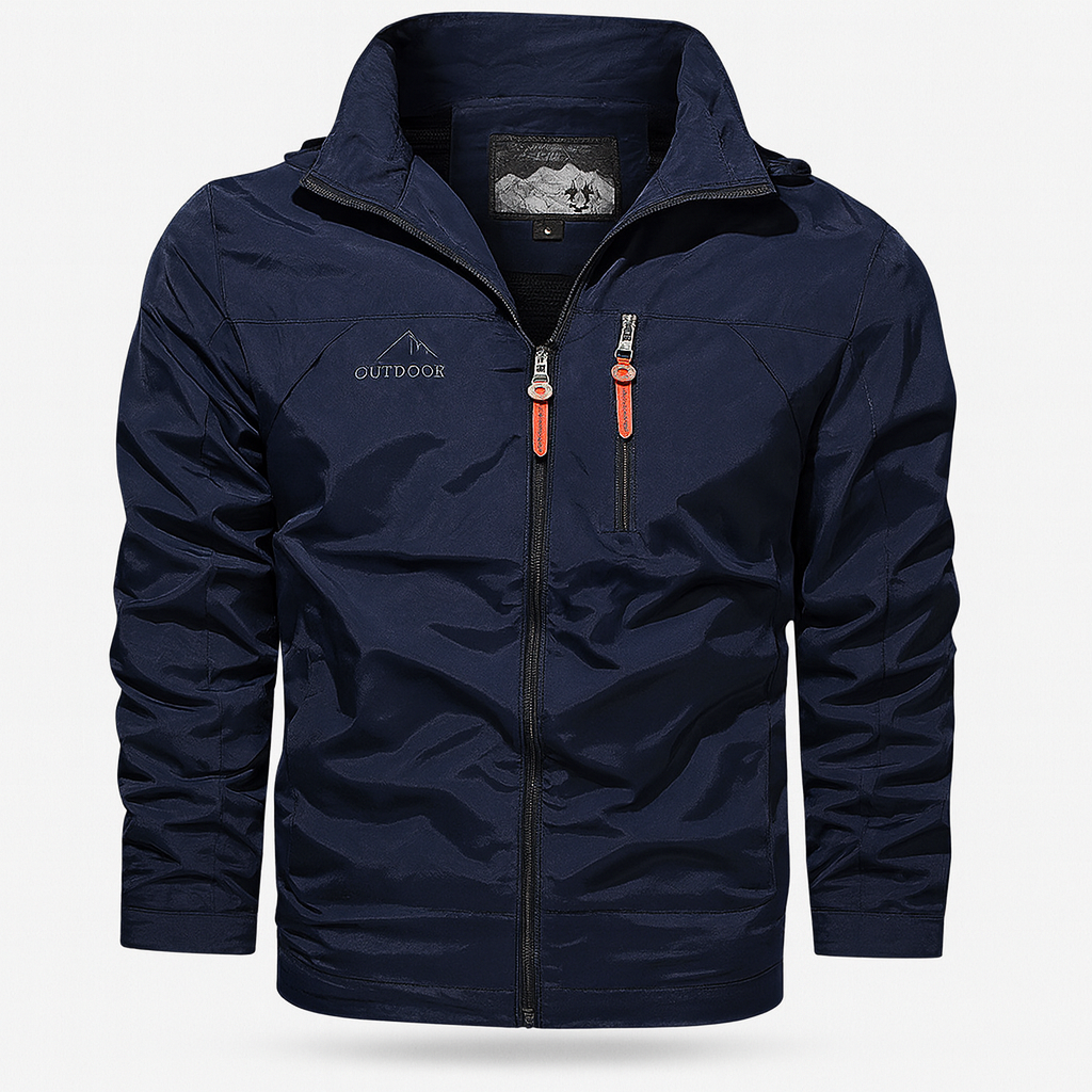 Blue Men's autumn outer jacket with water-repellent layer and sporty zip closure