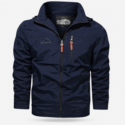 Blue Men's autumn outer jacket with water-repellent layer and sporty zip closure