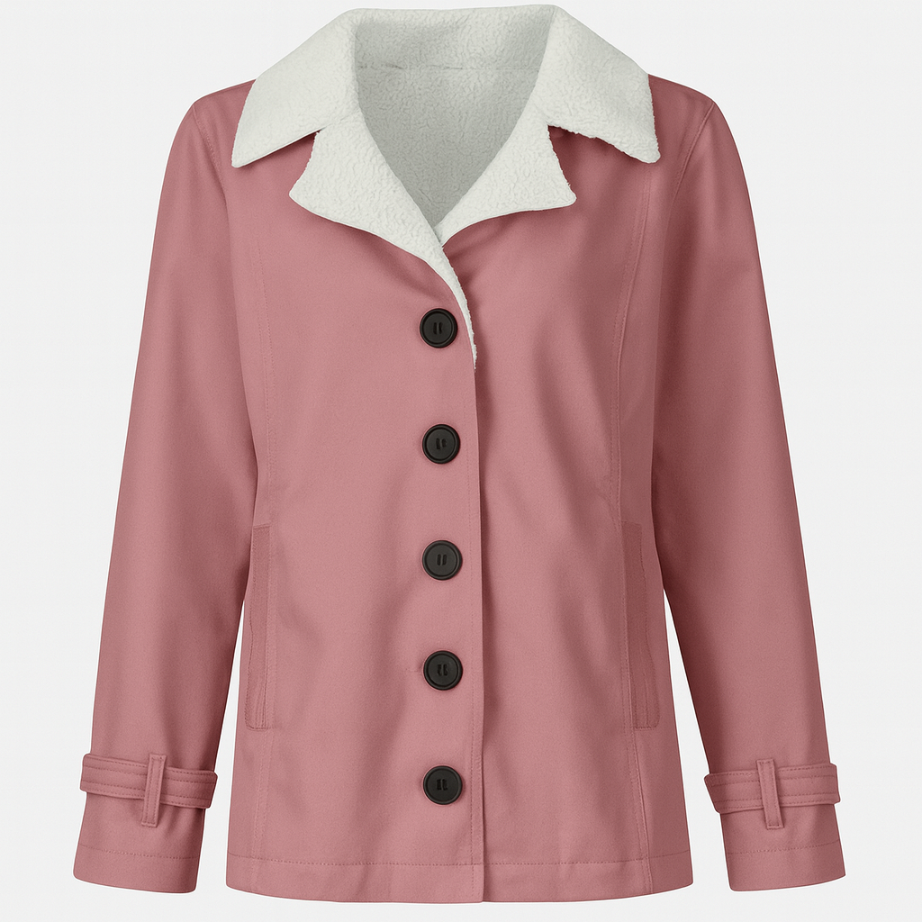 Pink Women's warm lined winter jacket with notched lapels