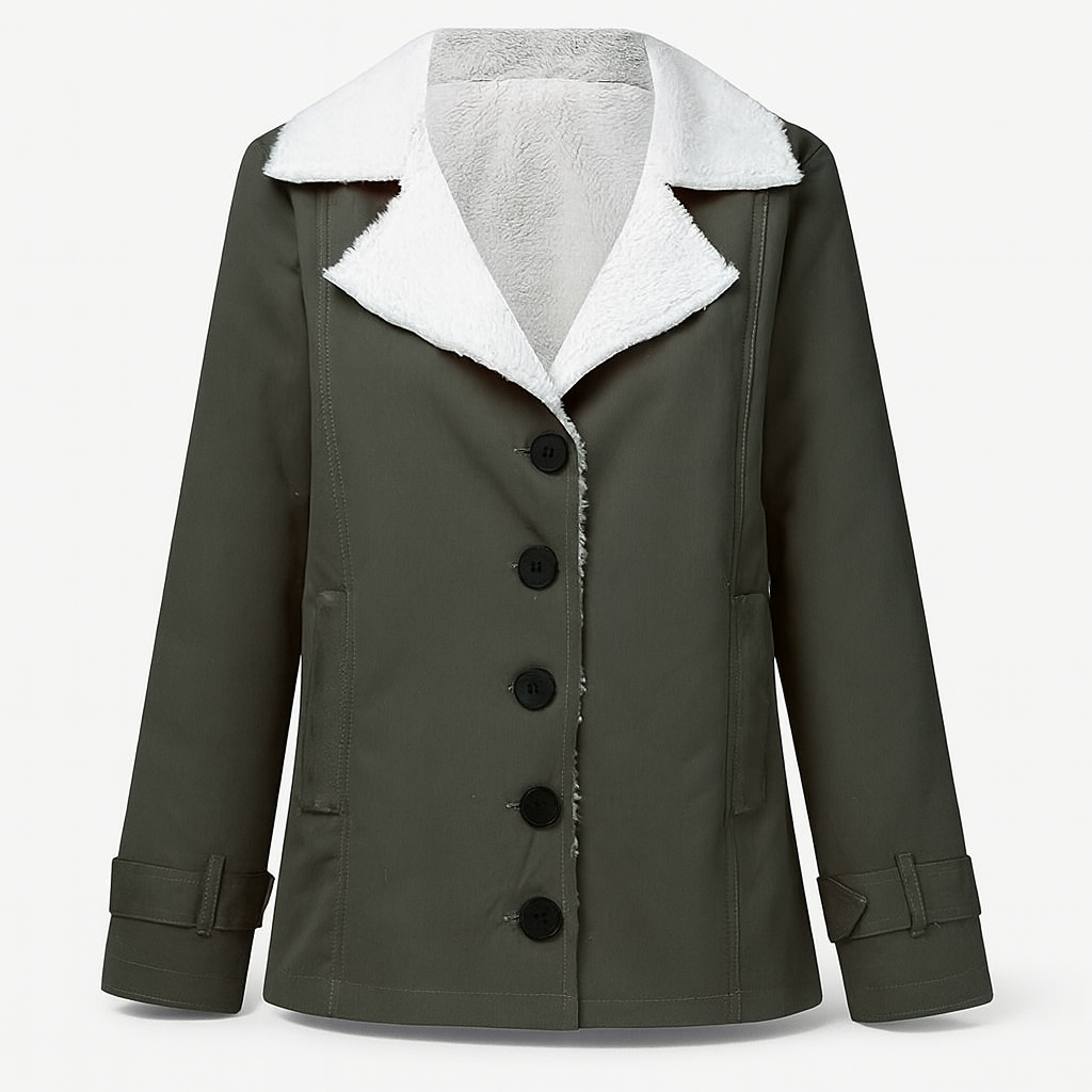 Army Green Women's warm lined winter jacket with notched lapels