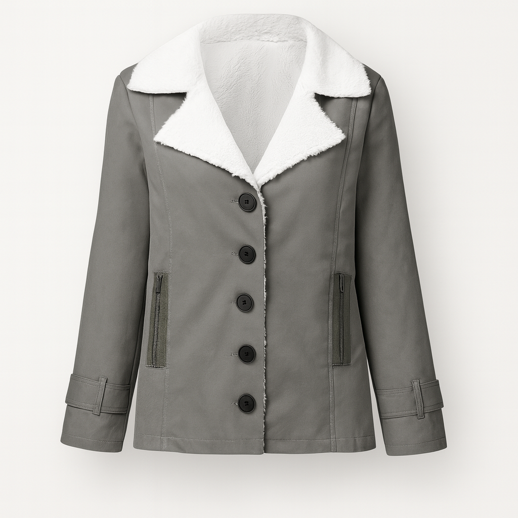 Gray Women's warm lined winter jacket with notched lapels