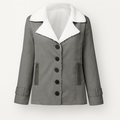 Gray Women's warm lined winter jacket with notched lapels