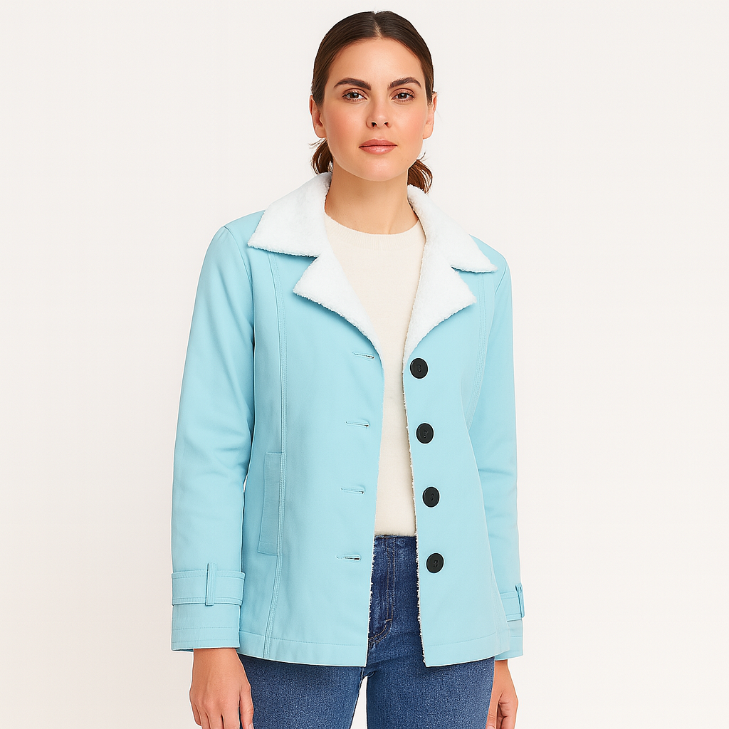 Women's warm lined winter jacket with notched lapels