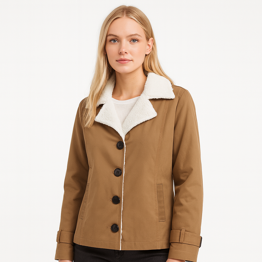 Women's warm lined winter jacket with notched lapels