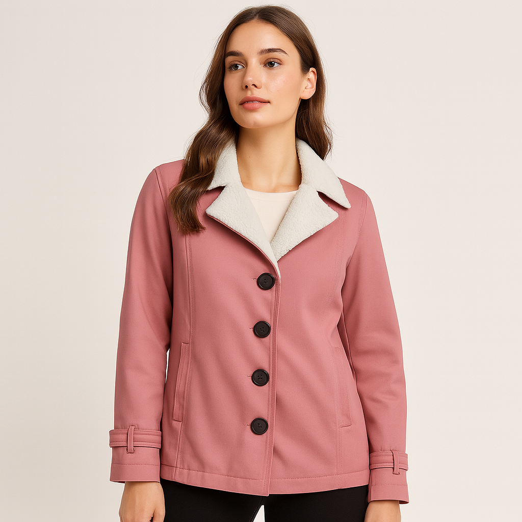Women's warm lined winter jacket with notched lapels