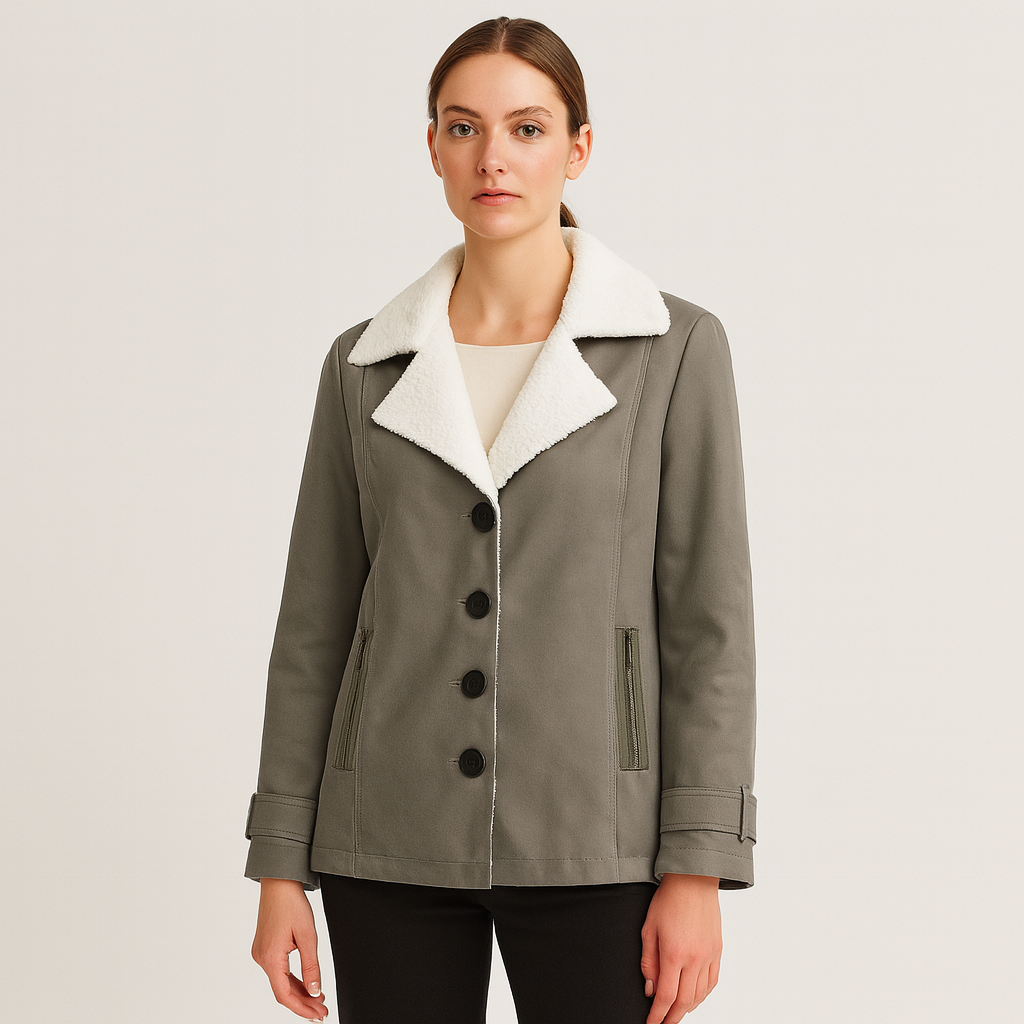 Women's warm lined winter jacket with notched lapels