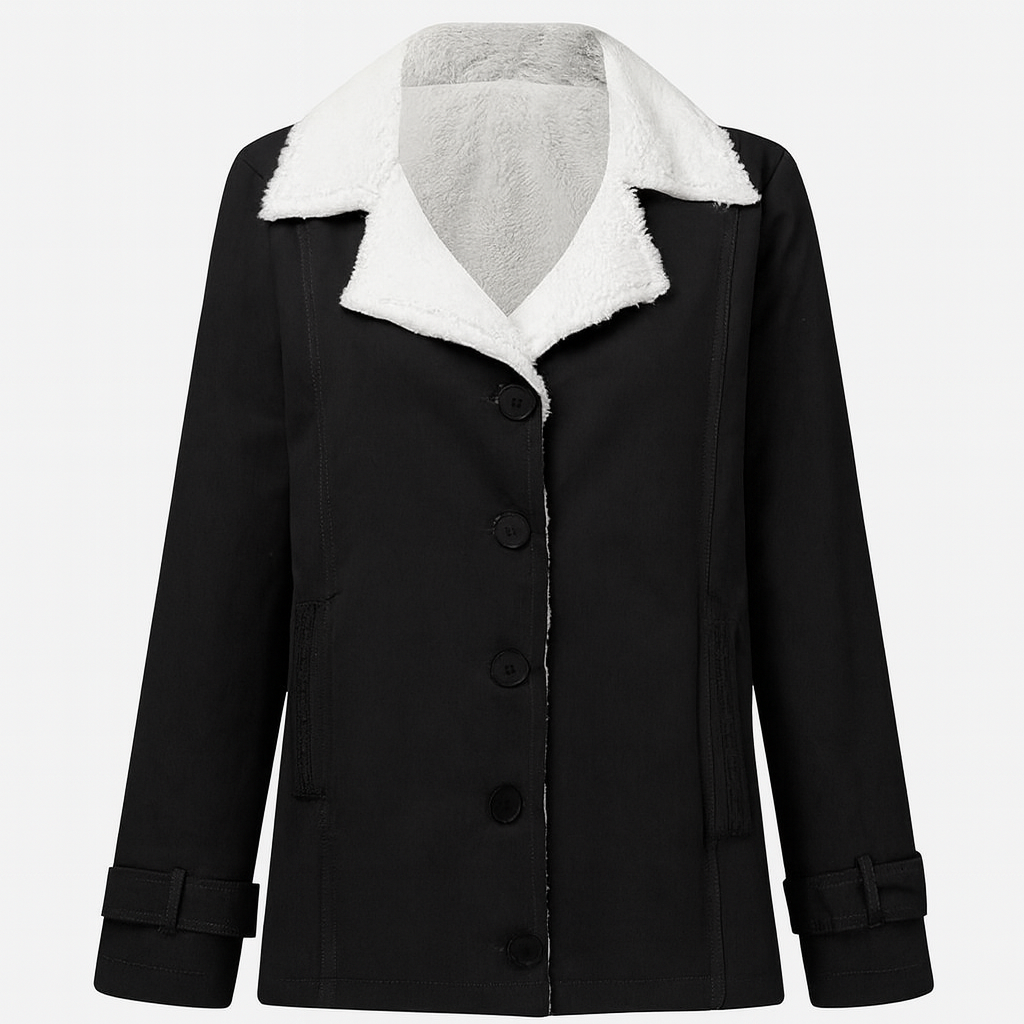 Black Women's warm lined winter jacket with notched lapels