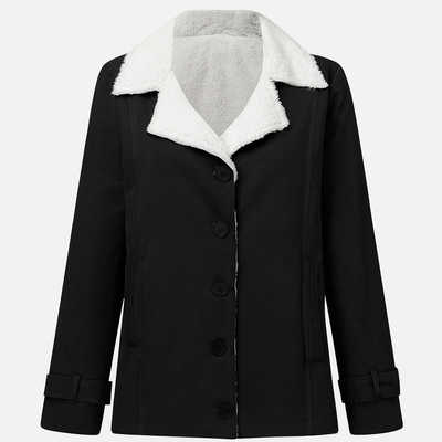 Black Women's warm lined winter jacket with notched lapels