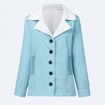 Blue Women's warm lined winter jacket with notched lapels