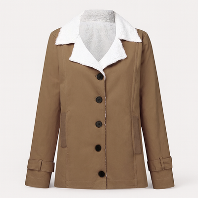 Khaki Women's warm lined winter jacket with notched lapels