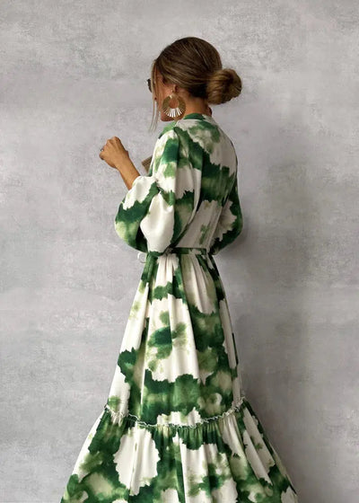 Élégante maxi-robe à manches longues et décolleté en V - fluide & chic