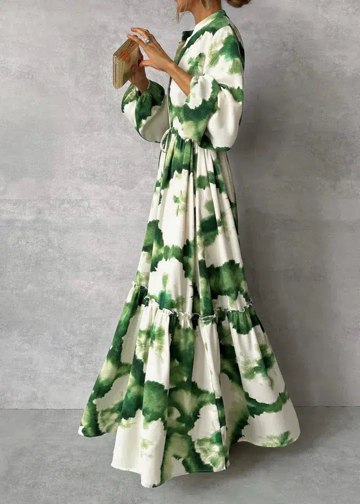 Élégante maxi-robe à manches longues et décolleté en V - fluide & chic
