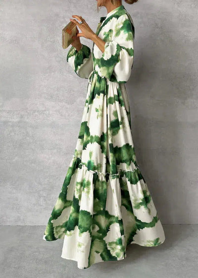 Élégante maxi-robe à manches longues et décolleté en V - fluide & chic
