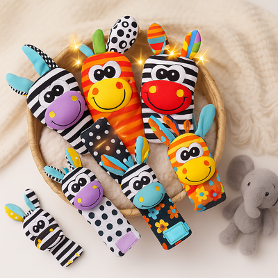 Soft fabric sensory rattle toy set for baby