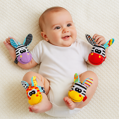 Soft fabric sensory rattle toy set for baby