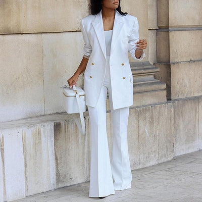 Elégant ensemble blazer deux pièces avec boutons et poches pour femmes | Idéal pour toutes les saisons