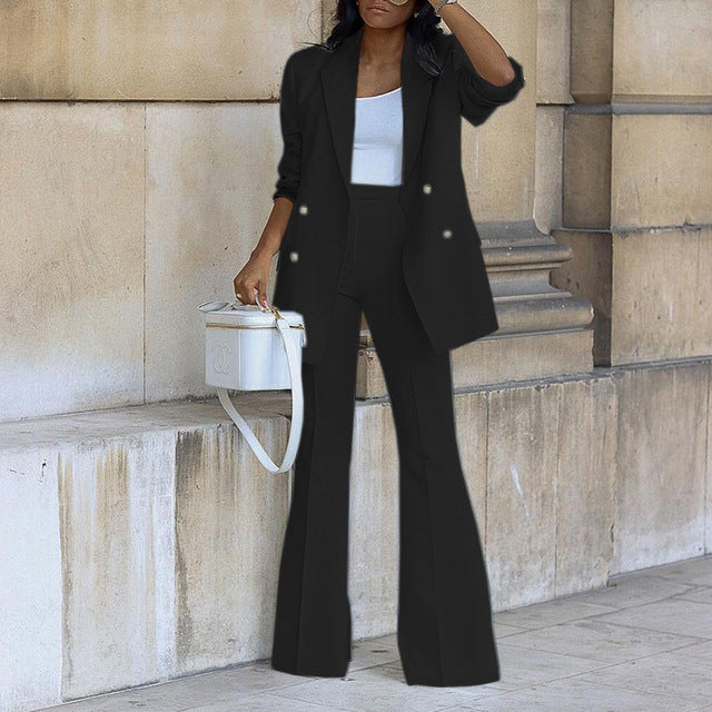 Elégant ensemble blazer deux pièces avec boutons et poches pour femmes | Idéal pour toutes les saisons