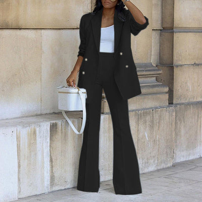 Elégant ensemble blazer deux pièces avec boutons et poches pour femmes | Idéal pour toutes les saisons