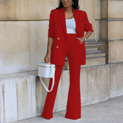 Elégant ensemble blazer deux pièces avec boutons et poches pour femmes | Idéal pour toutes les saisons