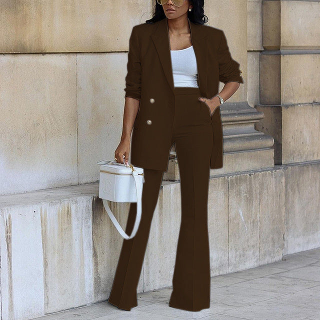 Elégant ensemble blazer deux pièces avec boutons et poches pour femmes | Idéal pour toutes les saisons