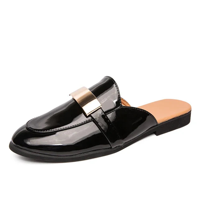 Fabian | Chaussures de pantoufle vernies de luxe, demi-chaussures décontractées en cuir verni noir