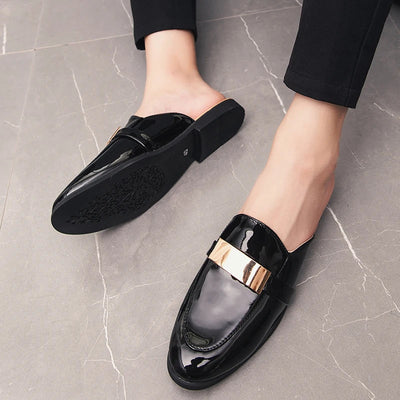 Fabian | Chaussures de pantoufle vernies de luxe, demi-chaussures décontractées en cuir verni noir