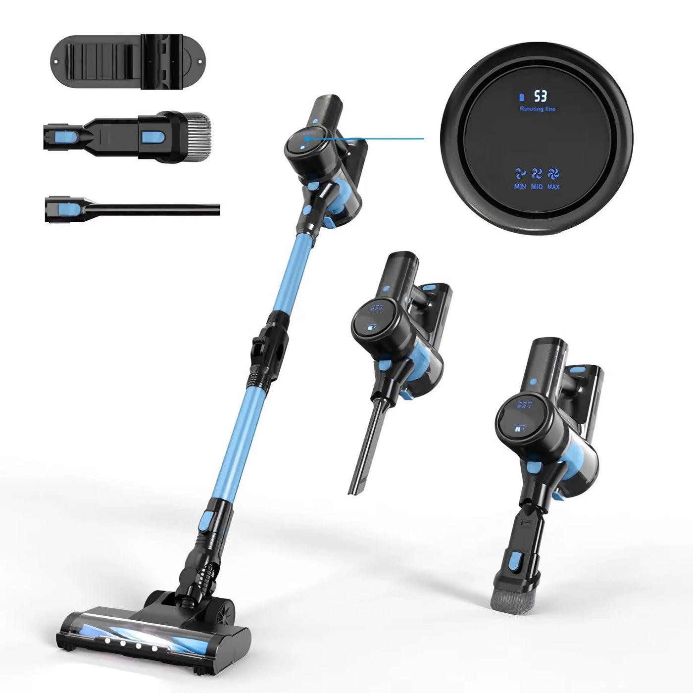 Aspirateur-balai 6-en-1 sans fil - avec brosse LED, batterie 2200mAh et fonctionnement silencieux (65dB)