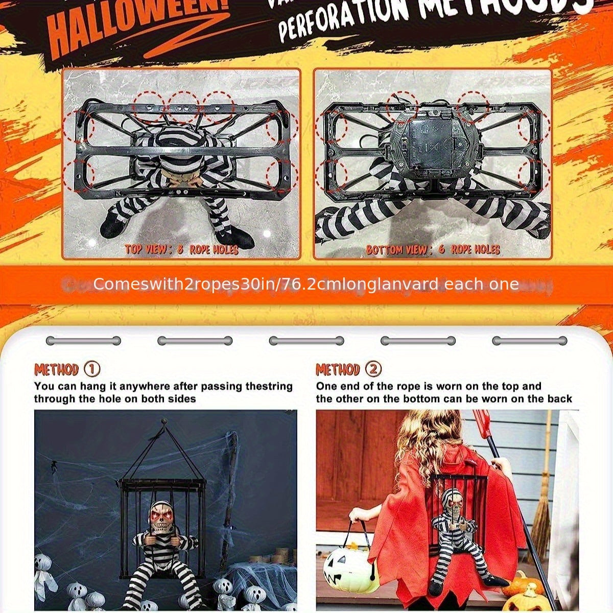 TerrorBone - Squelette hurlant animé pour Halloween - Détecteur de mouvement - Accessoire effrayant pour l'extérieur