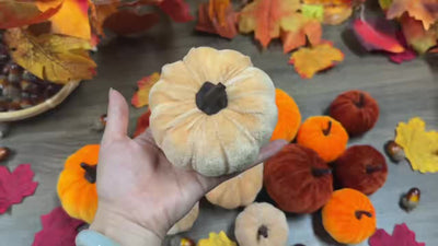 PumpkinPatch | 12 pièces de citrouilles artificielles en velours - décoration d'automne en mousse & décoration de table pour Halloween